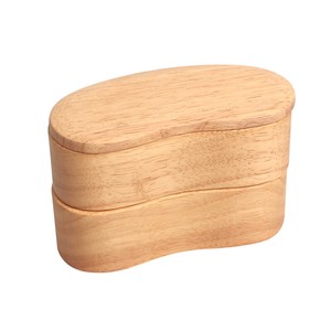 木製　二段　　くりぬき　豆型　ナチュラル　バンド付き　弁当箱