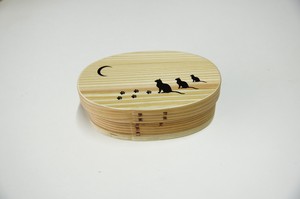 Mage wappa Bento Box Wooden Moon Bento Box Cat Natural Koban