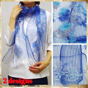 2 Pattern Navy Silk Fabric Silk Flower Work Stole 2 9 53