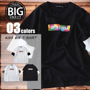 キッズ　ビックシルエット　カラフルBOXロゴプリント5分袖Tシャツ(120-08)