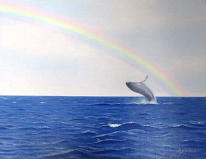 【日本人作家】　油絵　『虹のある風景III』　白鳥あゆみ　額無し　キャンバスのみ（木枠付き）