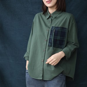 Button Shirt/Blouse Long Sleeves Check Tops