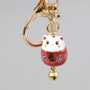 Key Ring Key Chain Beckoning Cat Rings Pottery Bell 12-pcs