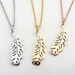 Stainless Steel Pendant Necklace sliver Pink Stainless Steel Feather Ladies