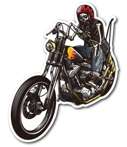 バイカーステッカー バイク ハーレー ヘルメット スカル&バイク LEFT 骸骨 BK017 車 屋外OK 2020新作
