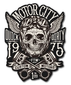 バイカーステッカー バイク ハーレー ヘルメット MOTOR CITY スカル BK041 車 屋外OK 2020新作