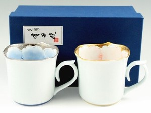 プラチナ牡丹・金ピンク牡丹輪花型　ペアマグカップ