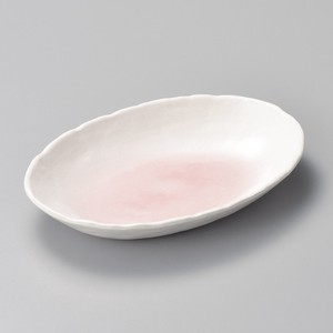 ピンク小判カレー皿 　26.5×18×4cm