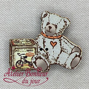 フランス製　木製ボタン　アトリエ ボヌール ドゥ ジュール 【Teddy bicyclette】