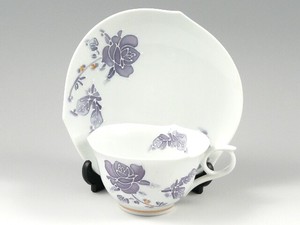 バラ(紫)輪花浅型　コーヒーカップ＆ソーサー