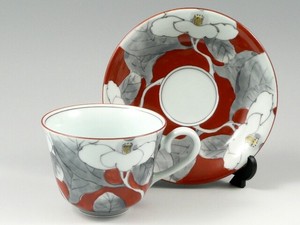 染錦山茶花(赤)　コーヒーカップ＆ソーサー