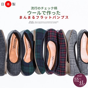 【即納】チェックウール パンプス 日本製 ローヒール  / 靴 レディースシューズ 婦人靴