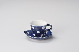 ルリ水玉コーヒー碗皿 【日本製    陶器】