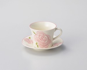 ピンクローズコーヒー碗（軽量） 【日本製    陶器】