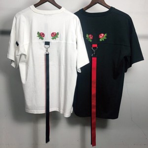 薔薇刺繍　付属デザイン　Tシャツ/ユニセックス　ビッグシルエット　プリント