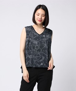 Button Shirt/Blouse Color Palette Sleeveless Printed