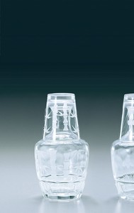 冠水瓶  竹切子（本体1・冠コップ1）【日本製　ハンドメイド　ガラス製】