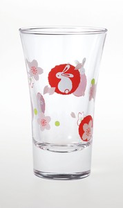 酒杯  杯（丸紋うさぎと桜柄）【日本製　ガラス製】
