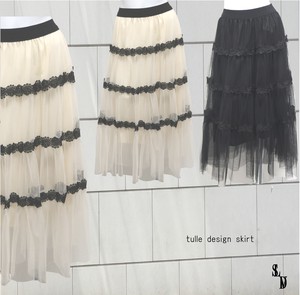 ♪lace tulle design skirt♪　レース切り替えチュールデザインスカート