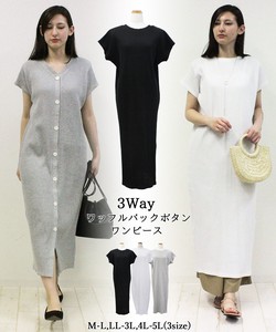 Casual Dress Buttons One-piece Dress 3-way
