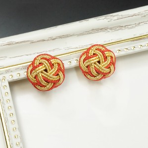 Pierced Earringss Red Mizuhiki Knot 3-Karat Gold