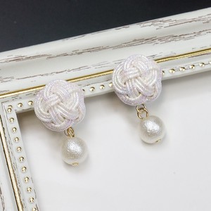 Pierced Earringss Pearl Mizuhiki Knot