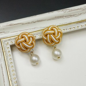 Pierced Earringss Pearl White Mizuhiki Knot 29-Karat Gold