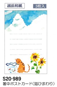 【暑中】【夏のご挨拶】暑中ポストカード 3枚入 (猫ひまわり) S20-989