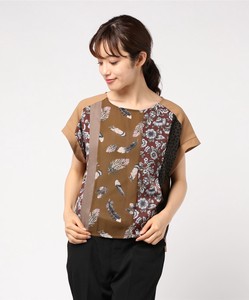 Button Shirt/Blouse Patchwork Feather Printed