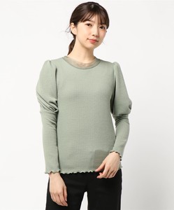 Sweater/Knitwear Pullover Tulle Shoulder Bow Tie Ribbed Knit