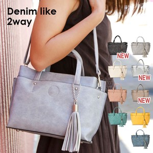 Denim Synthetic Leather Handbag 2WAY Tassel