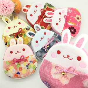 Rabbit Pouch Japanese Pattern Accessory Case Coin Purse Red Pink Light Blue Yellow