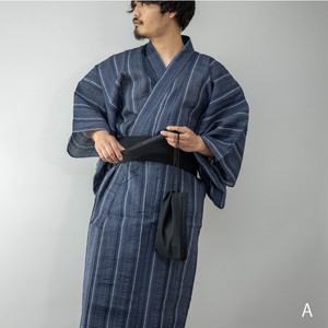 Yukata Men's 5-item Set Yukata Set Weaving Folding Fan Geta Pouch Shingen Bag Stripe Plain