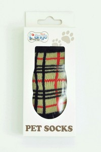 Dog Clothes Beige Check Socks L M 4-pairs