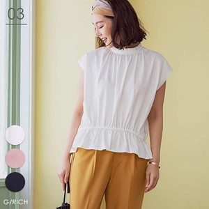 T-shirt Tops Sleeveless French Sleeve Cotton Drawstring Peplum Cut-and-sew