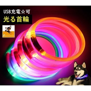 新作首輪 犬用 猫用 LEDライト 光る 迷い防止 散歩 夜間安全 CHQ044