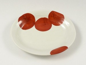円(赤)　楕円皿