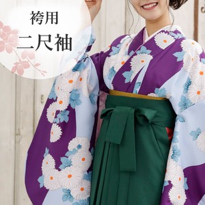 袴用二尺袖 単品 35番 白い菊 紫 水色（着物  卒業式 謝恩会 パーティー レトロ モダン）