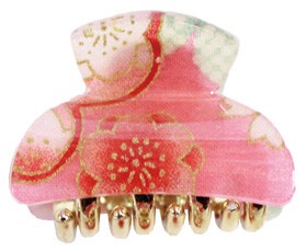 Hair Claw Clip with acrylic coating of Japanese pattern fabric - Sakura mini Pink
