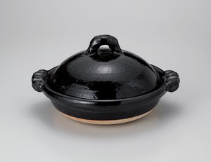 黒釉11.0鍋  【日本製    陶器】