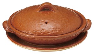 5号赤楽柳川鍋（受皿付）  【日本製    陶器】