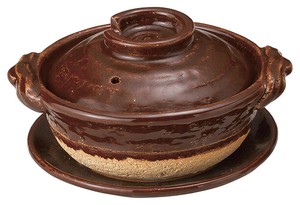 アメ釉5号鍋（受皿付）  【日本製    陶器】