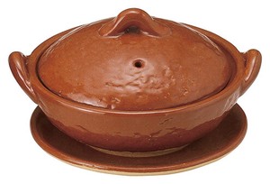4号赤楽浅鍋（受皿付）  【日本製    陶器】