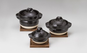 黒釉五合御飯鍋  【日本製    陶器】