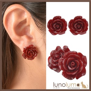 Pierced Earringss Red Flower Ladies'