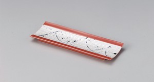 黒とばしラスター赤釉筋彫突出皿  【日本製    磁器】