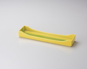 黄釉緑彩箱長皿  【日本製    磁器】