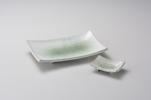 新緑 反長角皿  【日本製    陶器】