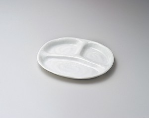 白釉三ツ切10吋仕切皿  【日本製    磁器】