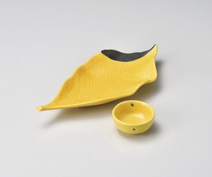 黄輝葉型刺身鉢・千代口  【日本製    強化磁器】